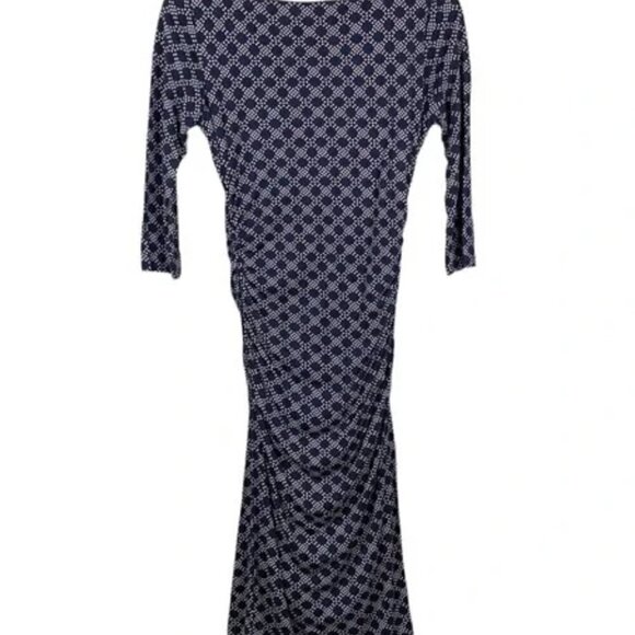 Boden Boatneck Ruched Sheath Dress Honeycomb Pattern Blue - Picture 3 of 10